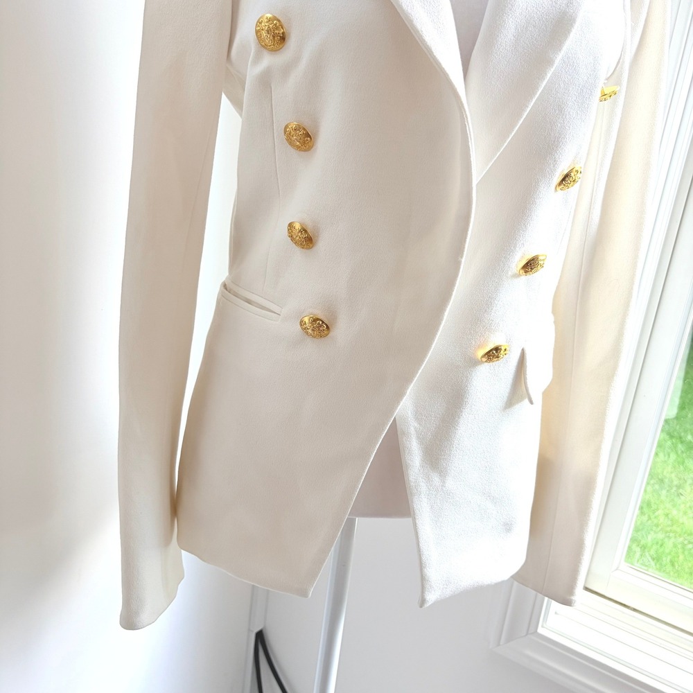 Veronica Beard Jack Riding Jacket 6 Preppy White Gold Button Blazer Coat - Picture 7 of 13